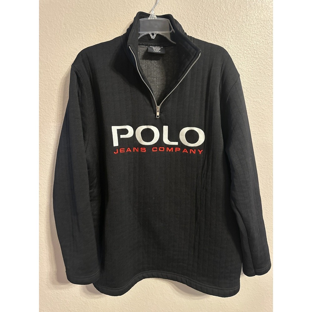 Polo Jeans Company Ralph Lauren Black Quarter Zip Pullover Mens‎
